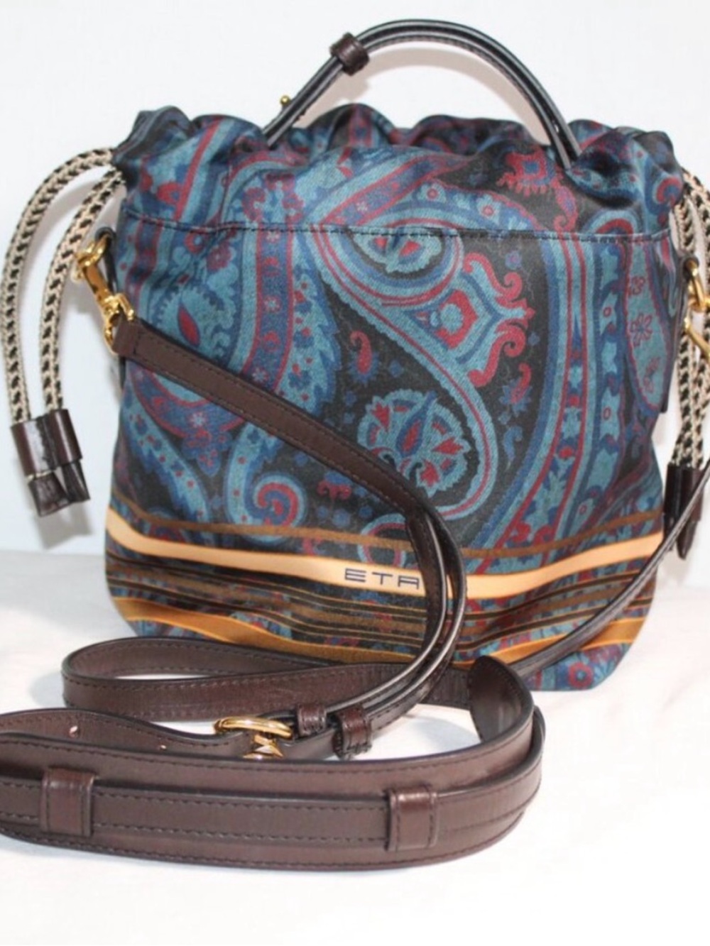 ETRO SATIN SILK DRAWSTRING 2 WAY TOP HANDLE CROSSBODY SHOULDER BAG